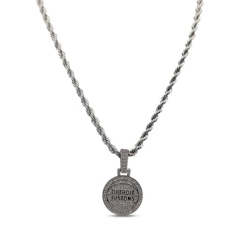 GLD Detroit Pistons 14K White Gold Logo Pendant & 20" Rope Chain