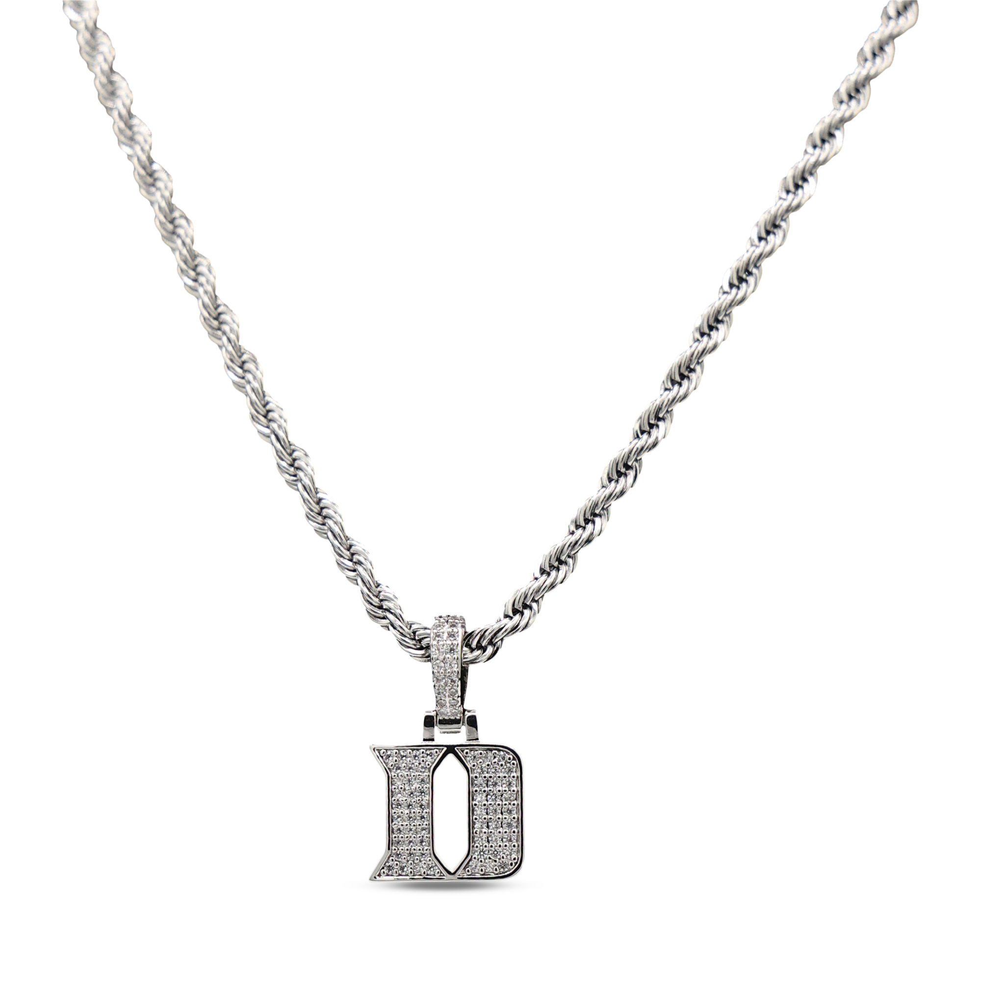 GLD Duke Blue Devils 14K White Gold Logo Pendant & 20" Rope Chain