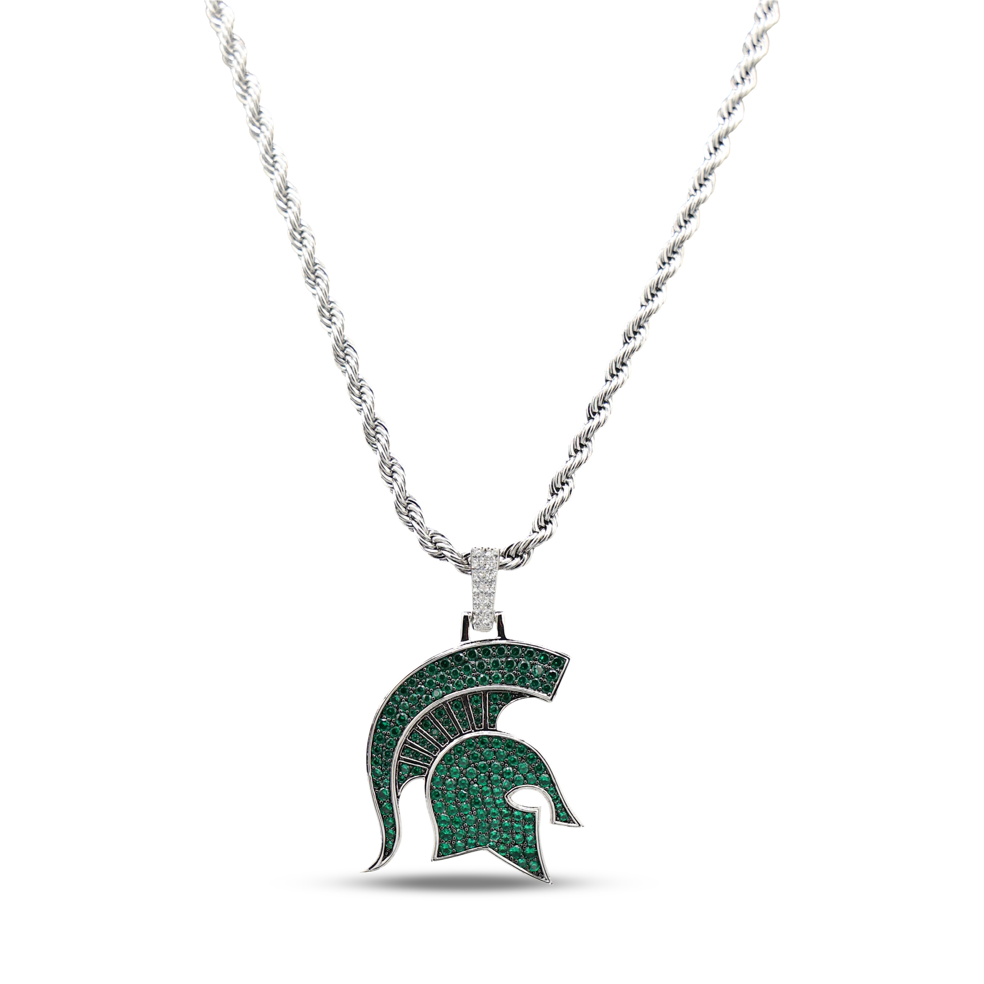 GLD Michigan State Spartans 14K White Gold Logo Pendant & 20" Rope Chain