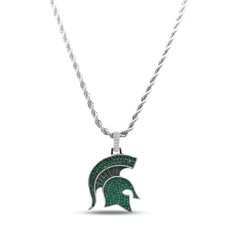 GLD Michigan State Spartans 14K White Gold Logo Pendant & 20" Rope Chain