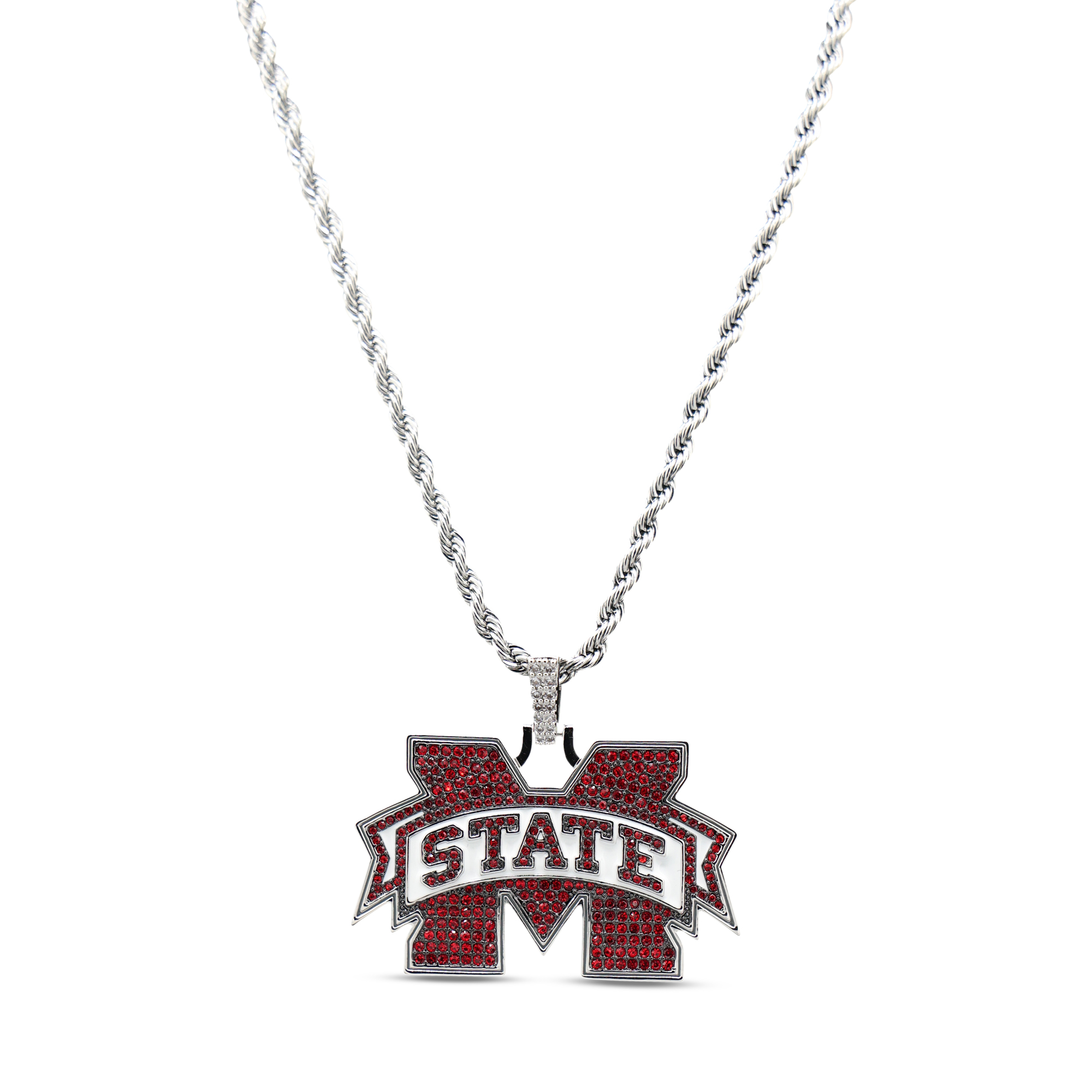 GLD Mississippi State Bulldogs 14K White Gold Logo Pendant & 20" Rope Chain