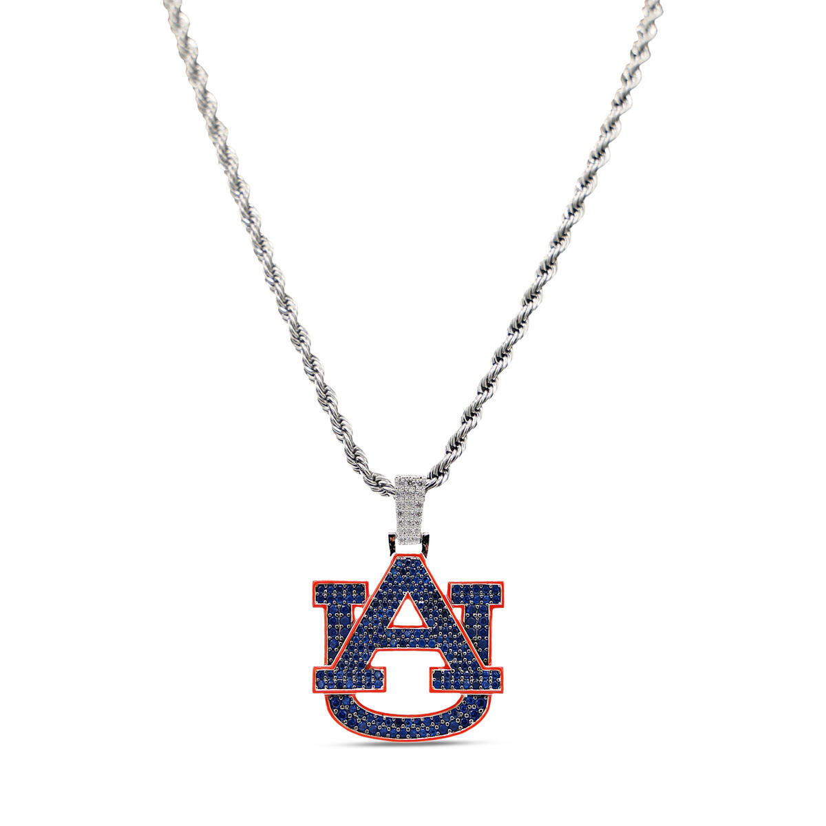 GLD Auburn Tigers 14K White Gold Logo Pendant & 20" Rope Chain