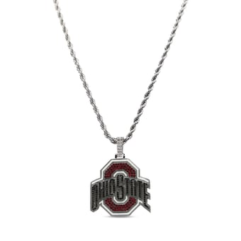 "GLD Ohio State Buckeyes 14K White Gold Logo Pendant & 20"" Rope Chain"