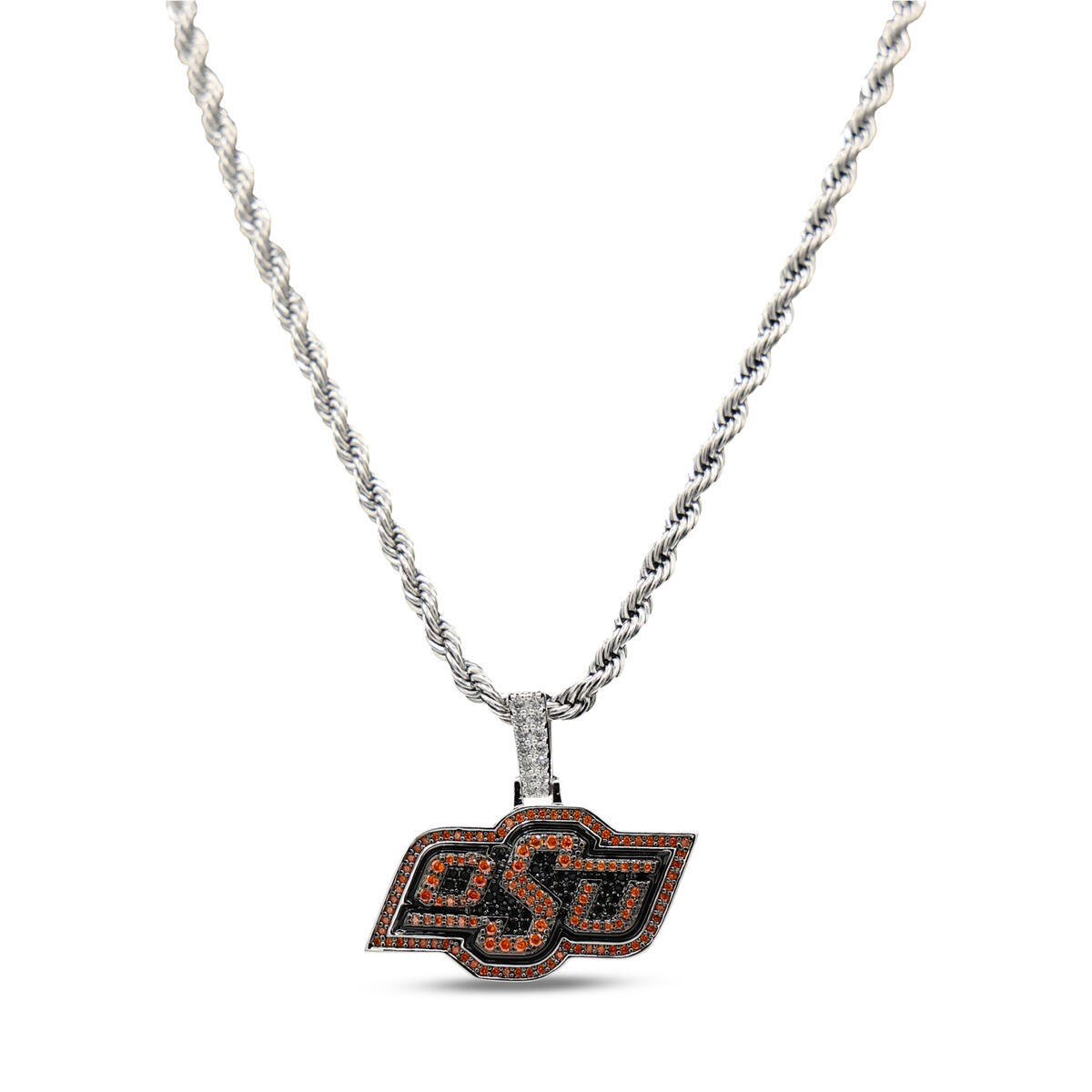 GLD Oklahoma State Cowboys 14K White Gold Logo Pendant & 20" Rope Chain