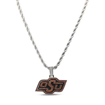 GLD Oklahoma State Cowboys 14K White Gold Logo Pendant & 20" Rope Chain
