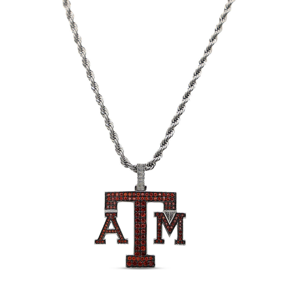 GLD Texas A&M Aggies 14K White Gold Logo Pendant & 20" Rope Chain