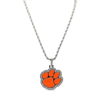 "GLD Clemson Tigers 14K White Gold Logo Pendant & 20"" Rope Chain"