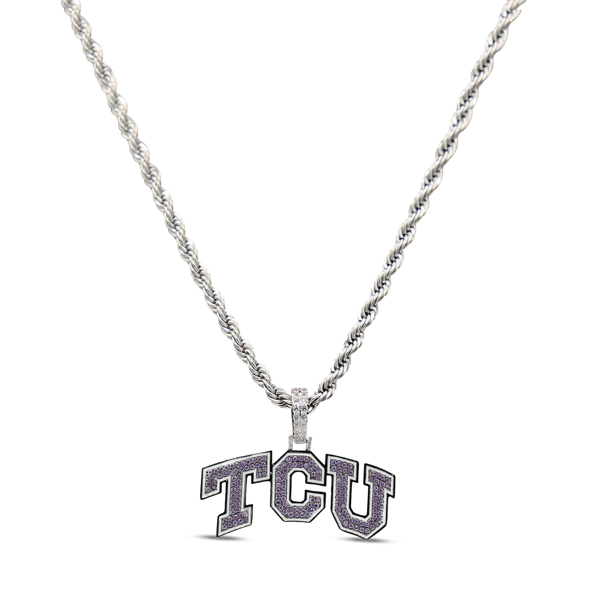 GLD TCU Horned Frogs 14K White Gold Logo Pendant & 20" Rope Chain