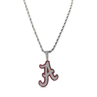 "GLD Alabama Crimson Tide 14K White Gold Logo Pendant & 20"" Rope Chain"