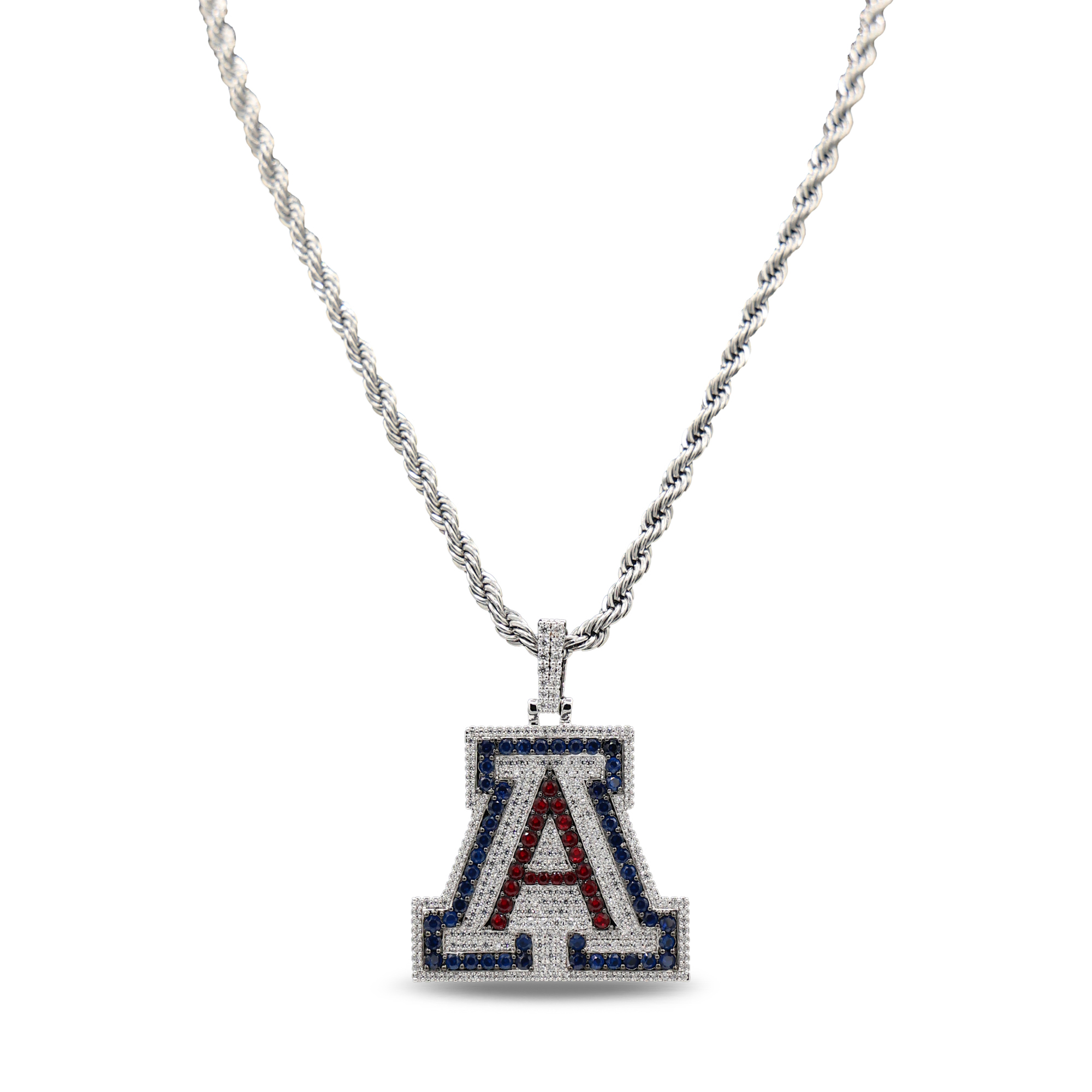GLD Arizona Wildcats 14K White Gold Logo Pendant & 20" Rope Chain