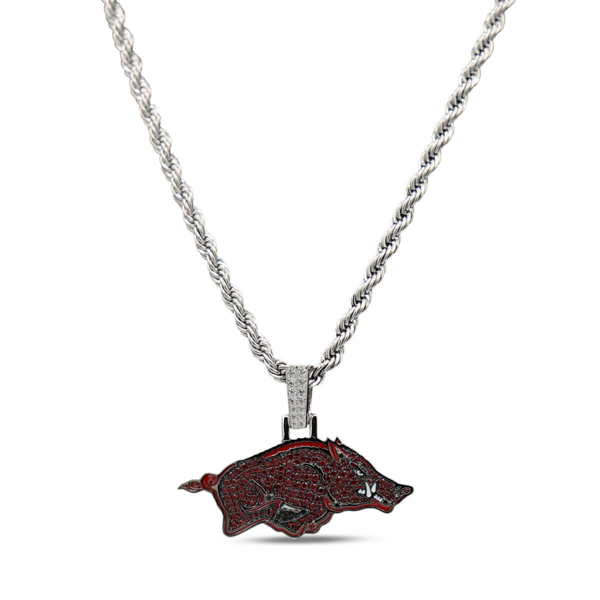 GLD Arkansas Razorbacks 14K White Gold Logo Pendant & 20" Rope Chain