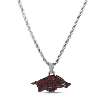 GLD Arkansas Razorbacks 14K White Gold Logo Pendant & 20" Rope Chain