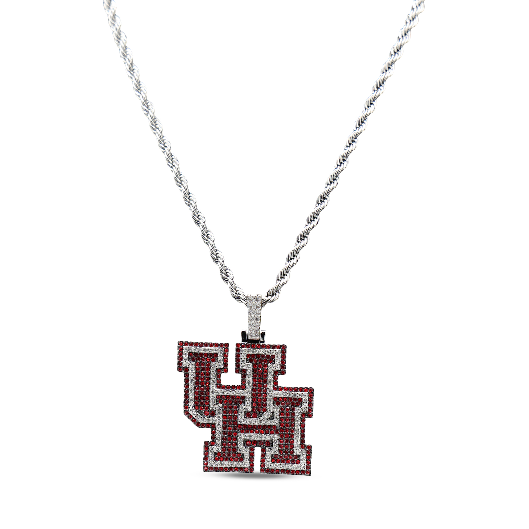GLD Houston Cougars 14K White Gold Logo Pendant & 20" Rope Chain