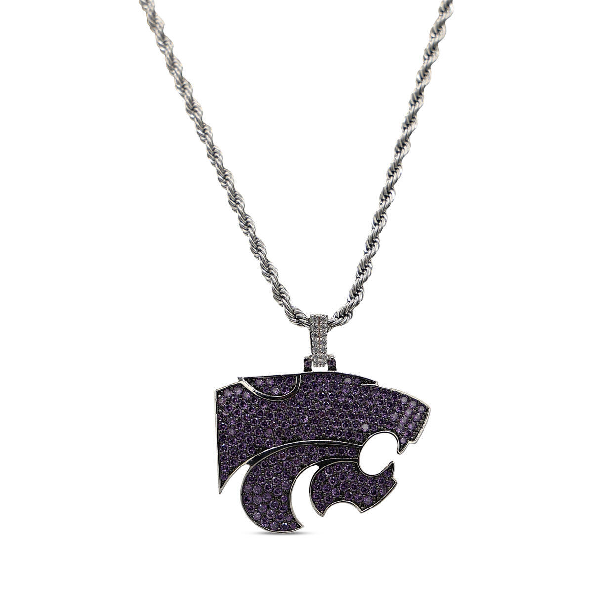 GLD Kansas State Wildcats 14K White Gold Logo Pendant & 20" Rope Chain