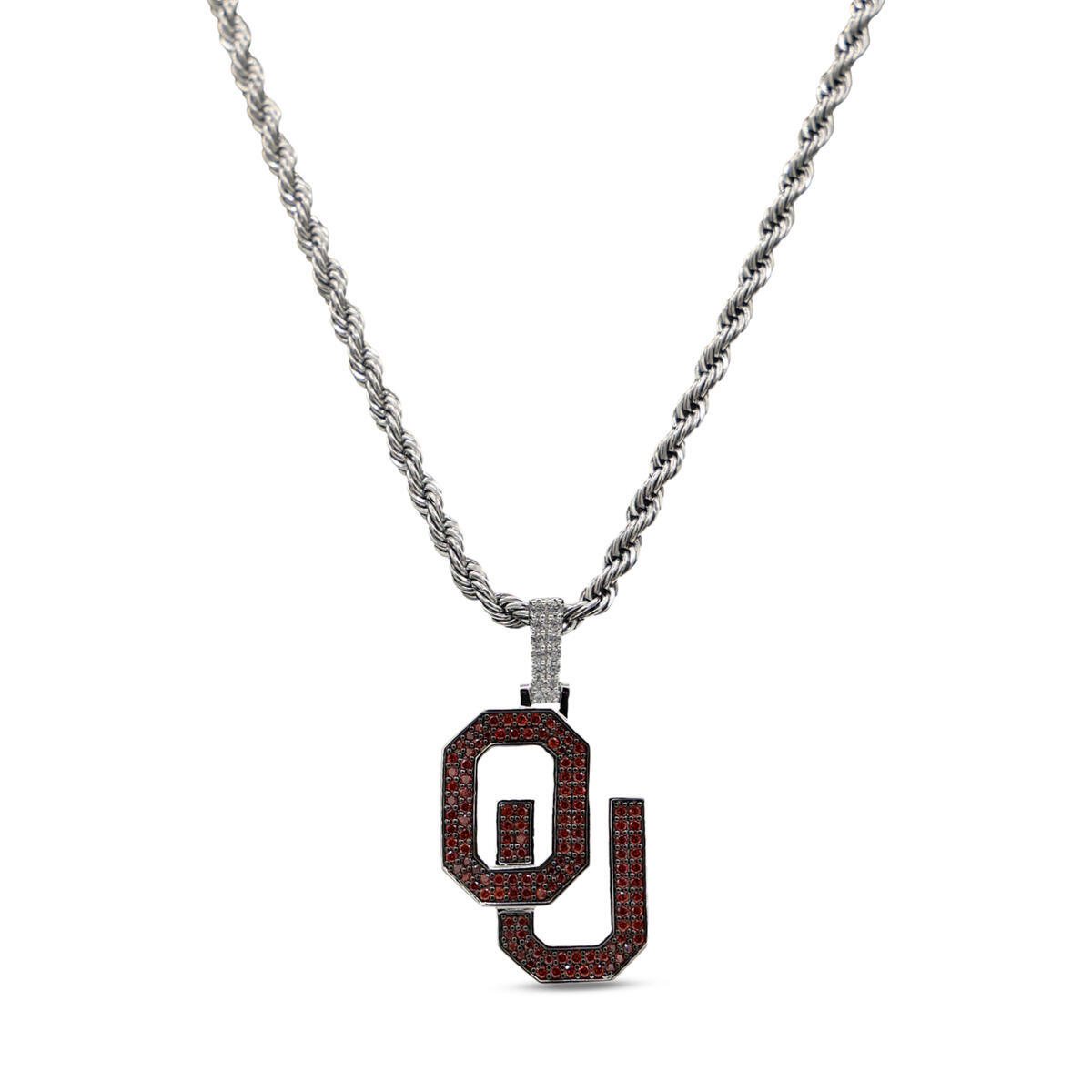 GLD Oklahoma Sooners 14K White Gold Logo Pendant & 20" Rope Chain