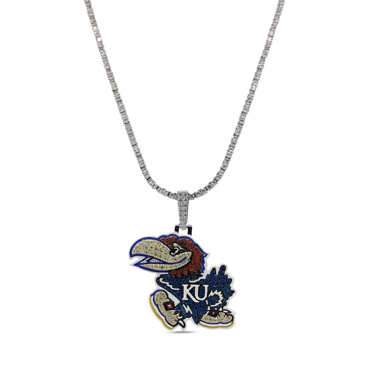 GLD Kansas Jayhawks 14K White Gold Logo Pendant & 20" Rope Chain