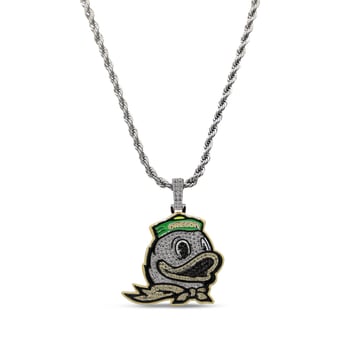 "GLD Oregon Ducks 14K White Gold Logo Pendant & 20"" Rope Chain"