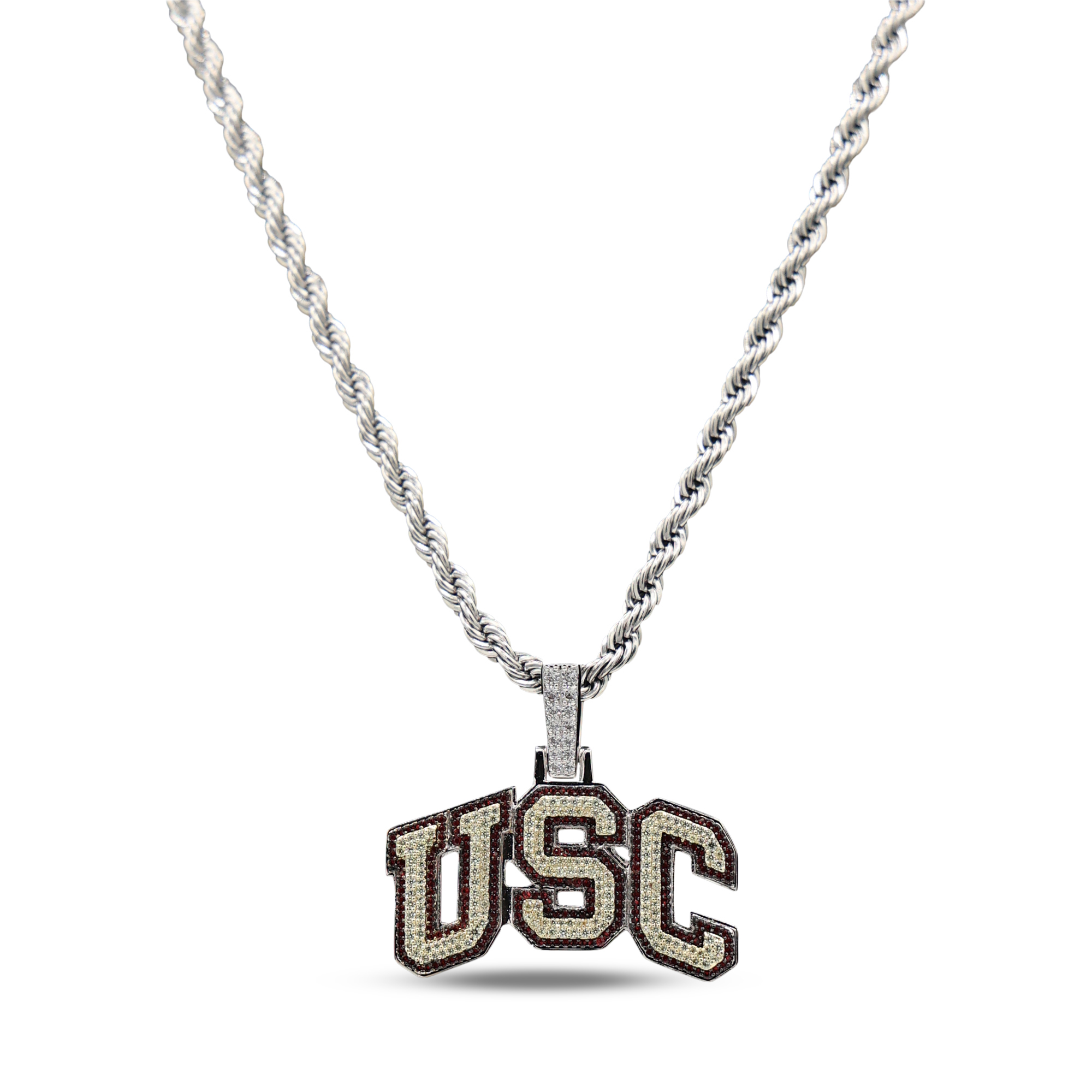 GLD USC Trojans 14K White Gold Logo Pendant & 20" Rope Chain