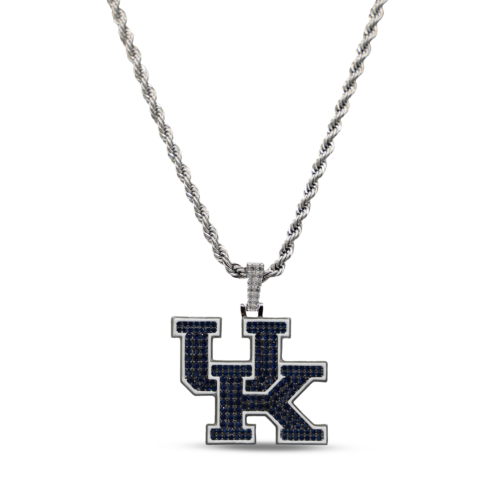 GLD Kentucky Wildcats 14K White Gold Logo Pendant & 20" Rope Chain