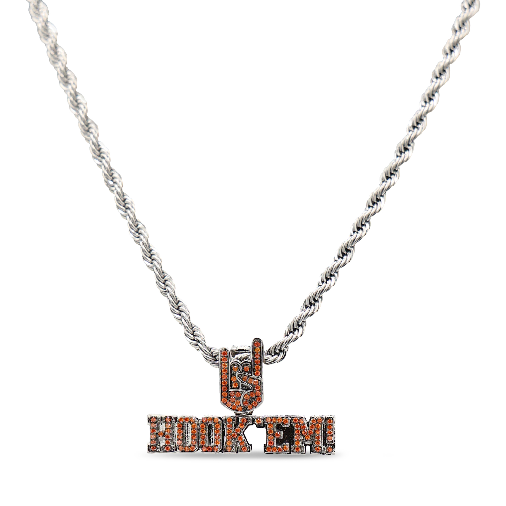 GLD Texas Longhorns 14K White Gold Logo Pendant & 20" Rope Chain