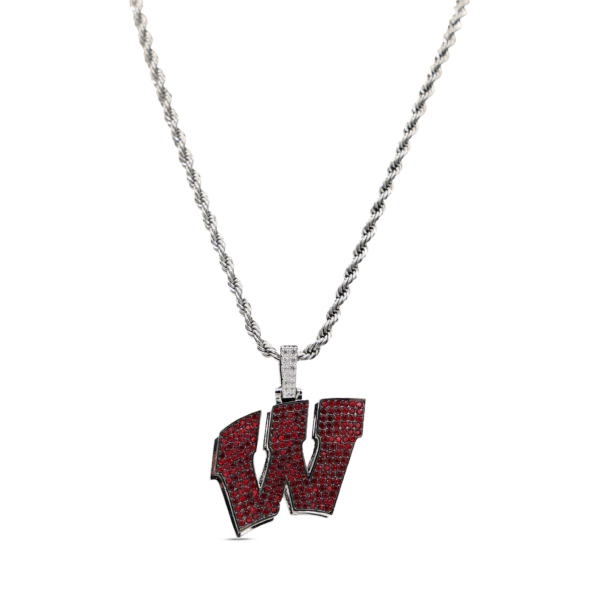 GLD Wisconsin Badgers 14K White Gold Logo Pendant & 20" Rope Chain