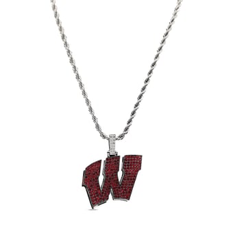 "GLD Wisconsin Badgers 14K White Gold Logo Pendant & 20"" Rope Chain"