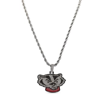 "GLD Wisconsin Badgers 14K White Gold Logo Pendant & 20"" Rope Chain"