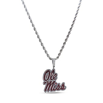 "GLD Ole Miss Rebels 14K White Gold Logo Pendant & 20"" Rope Chain"