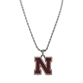 "GLD Nebraska Huskers 14K White Gold Logo Pendant & 20"" Rope Chain"