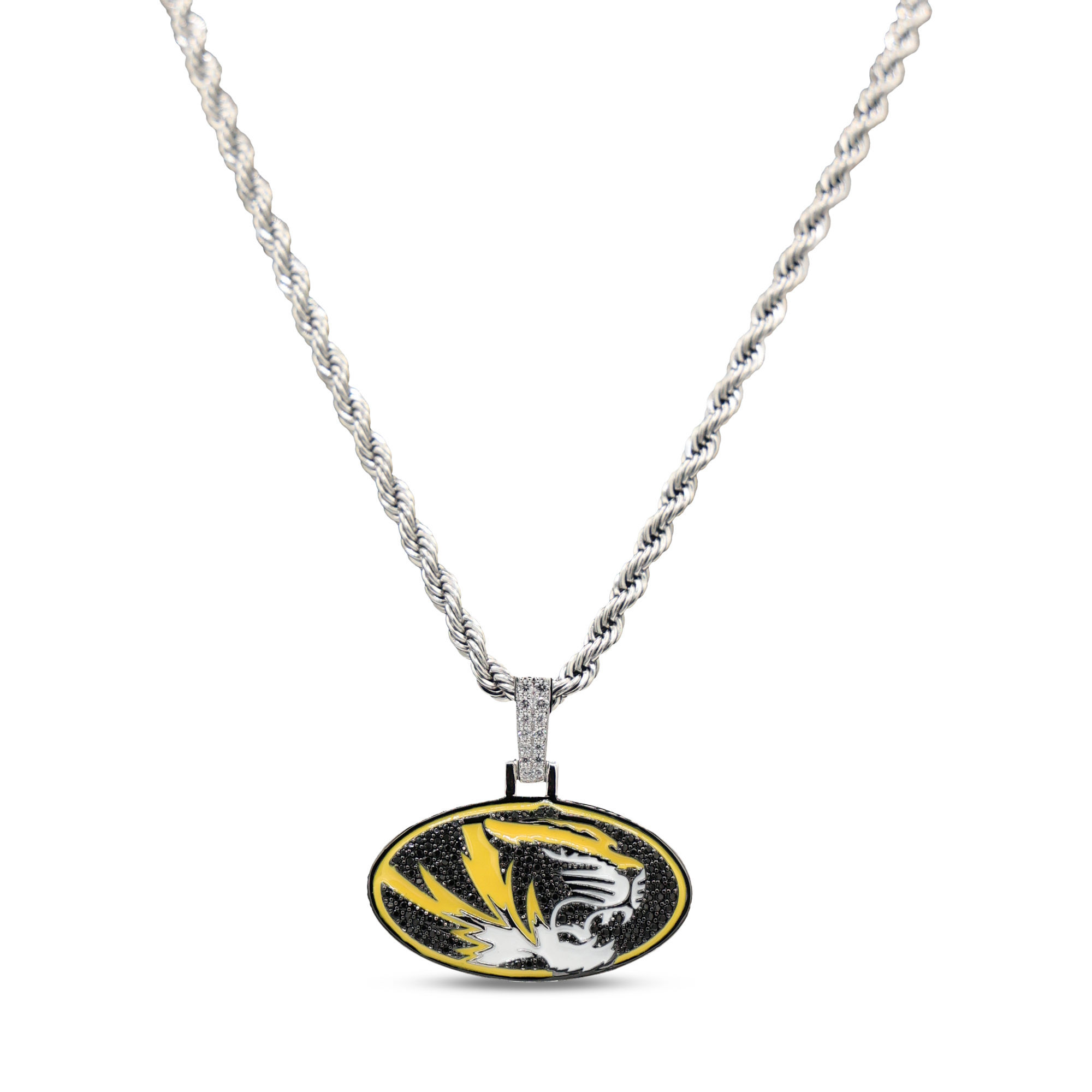 GLD Missouri Tigers 14K White Gold Logo Pendant & 20" Rope Chain
