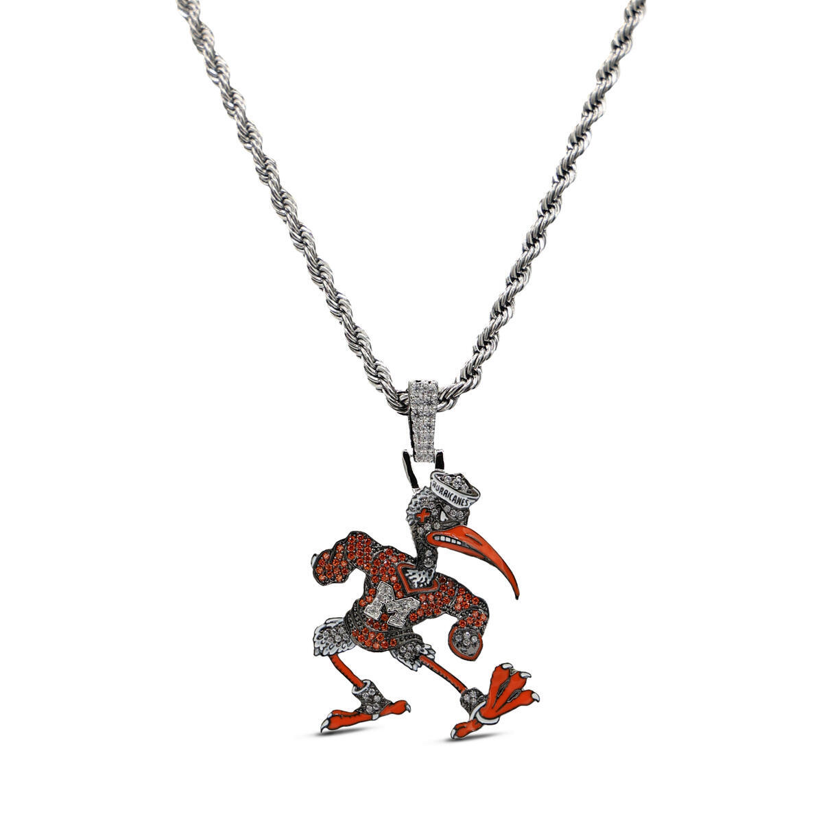 GLD Miami Hurricanes 14K White Gold Logo Pendant & 20" Rope Chain