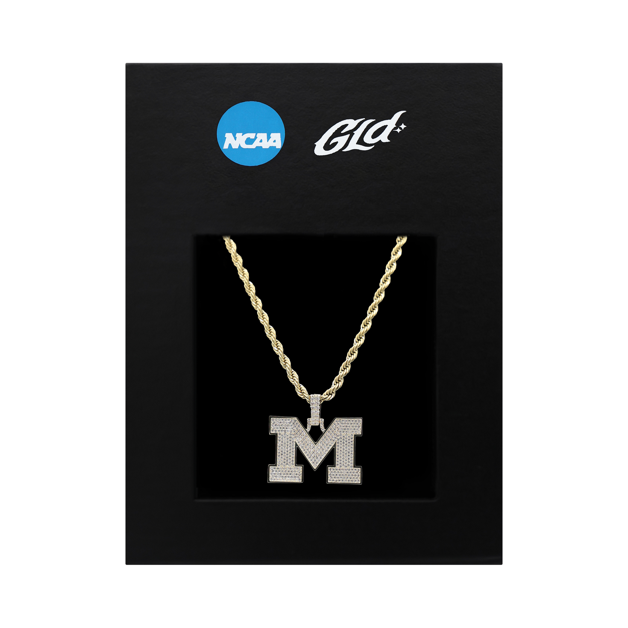 GLD Michigan Wolverines 14K White Gold Logo Pendant & 20" Rope Chain