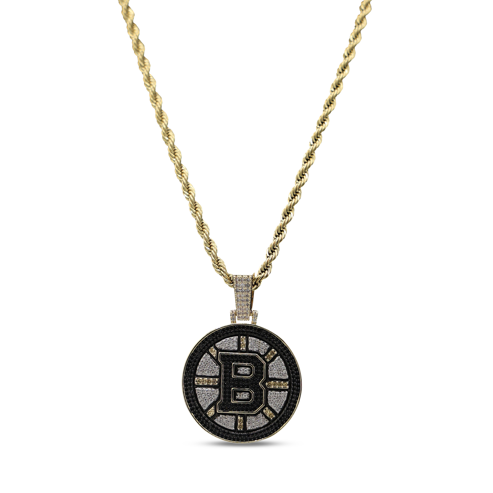 GLD Boston Bruins 18K Yellow Gold Logo Pendant & 20" Rope Chain