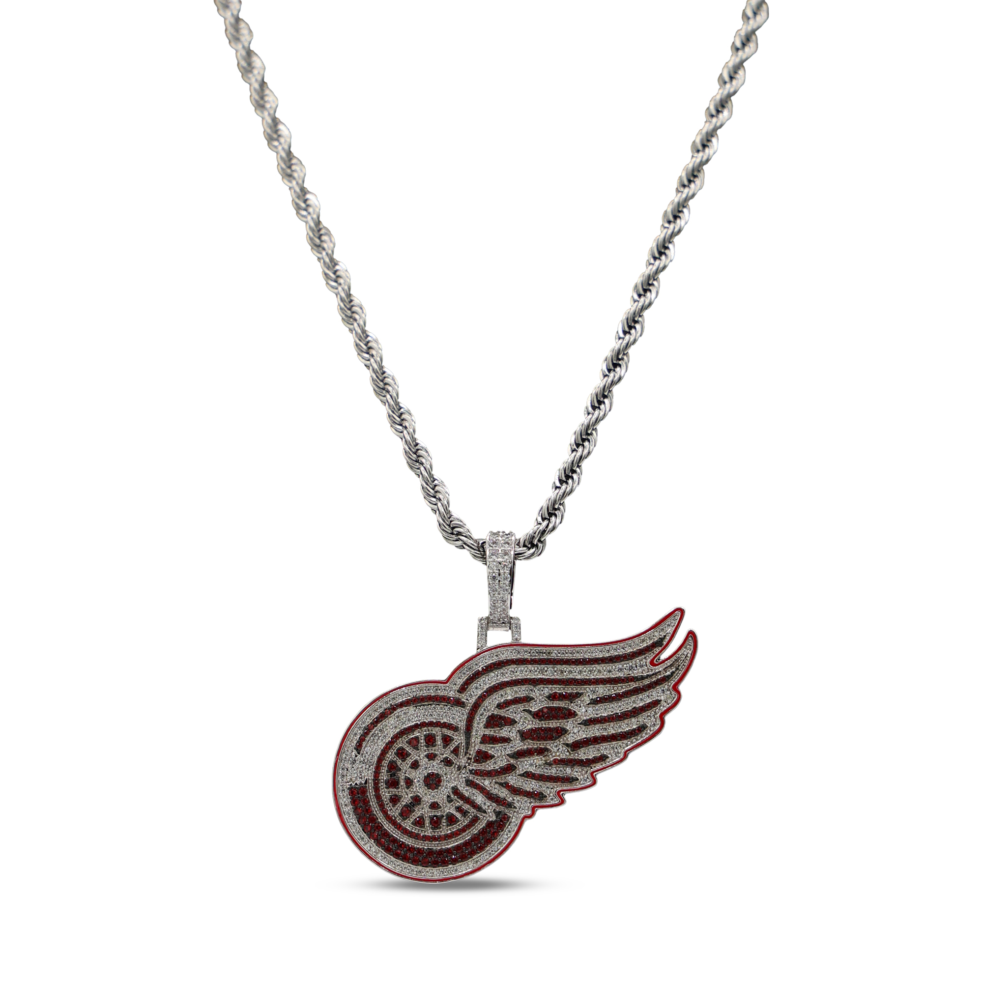 GLD Detroit Red Wings 14K White Gold Logo Pendant & 20" Rope Chain