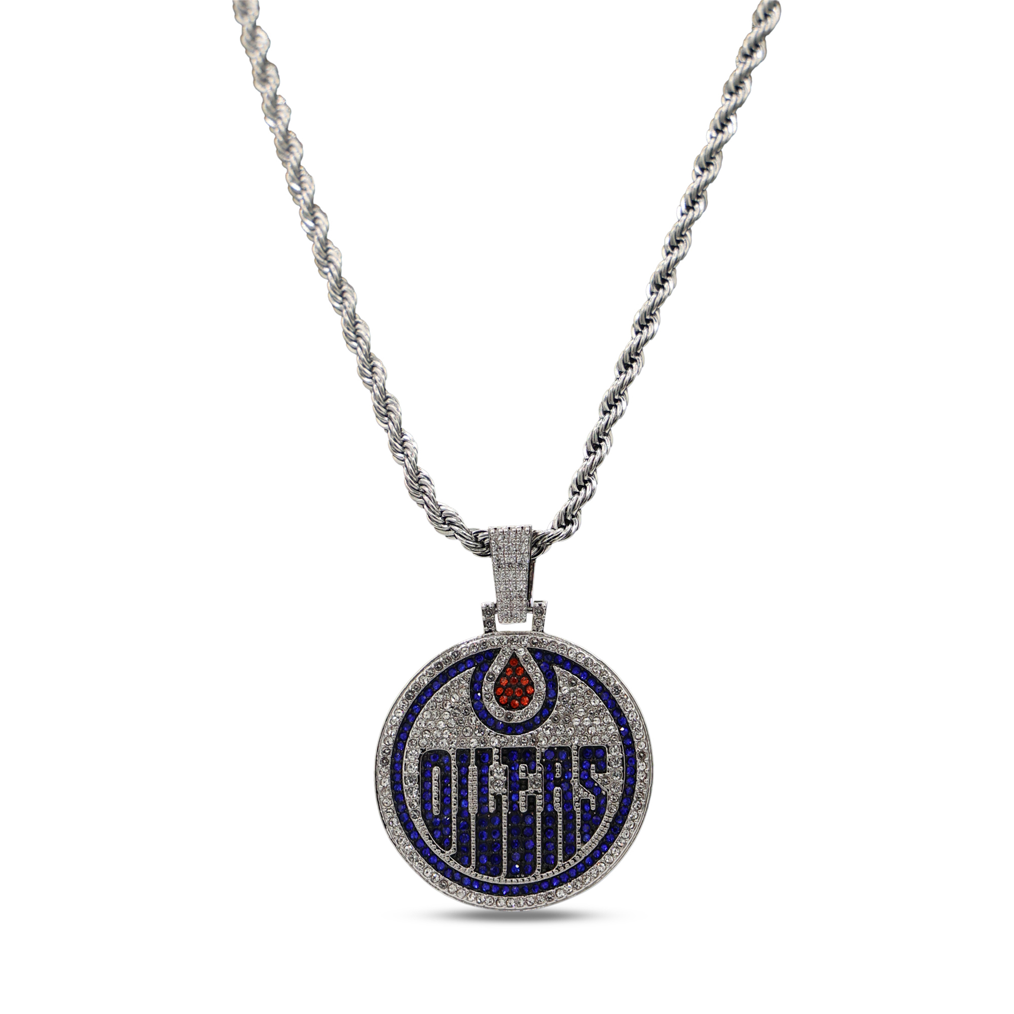 GLD Edmonton Oilers 14K White Gold Logo Pendant & 20" Rope Chain