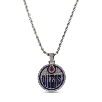 GLD Edmonton Oilers 14K White Gold Logo Pendant & 20" Rope Chain