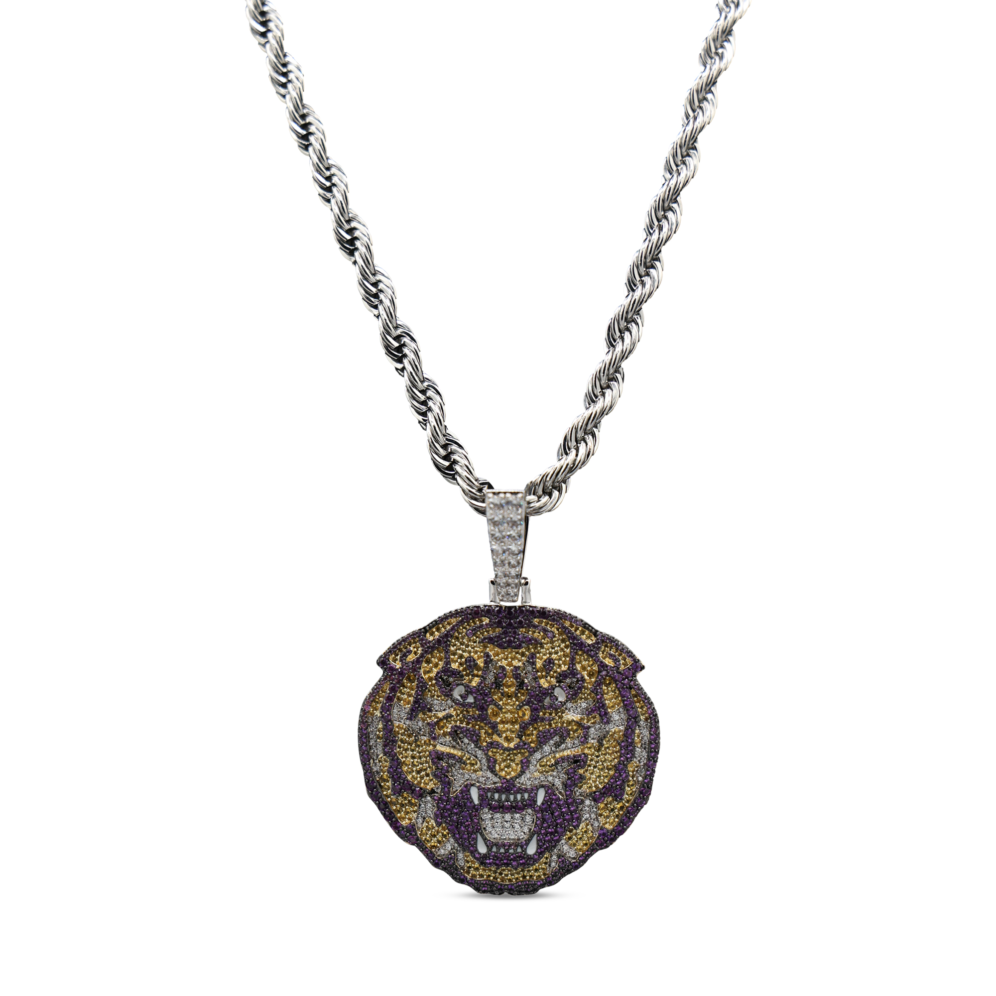 GLD LSU Tigers 14K White Gold Logo Pendant & 20" Rope Chain