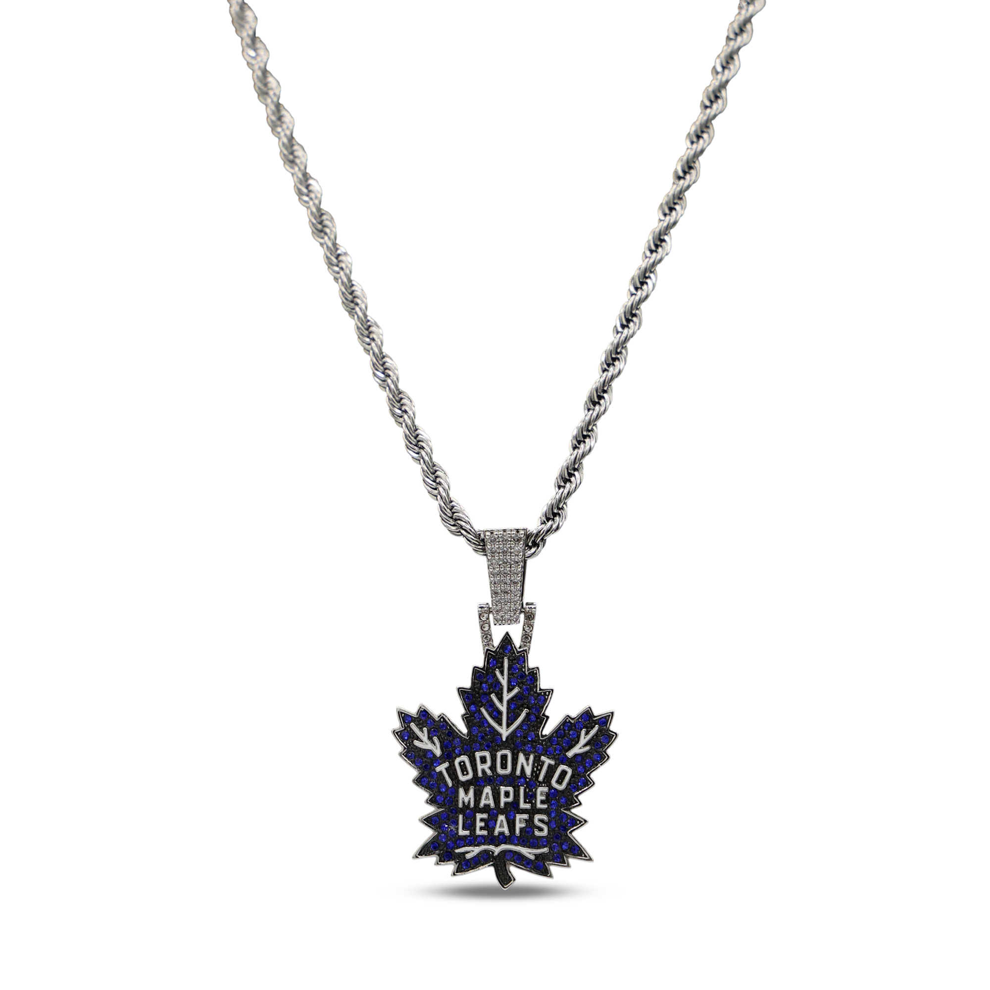GLD Toronto Maple Leafs 14K White Gold Logo Pendant & 20" Rope Chain