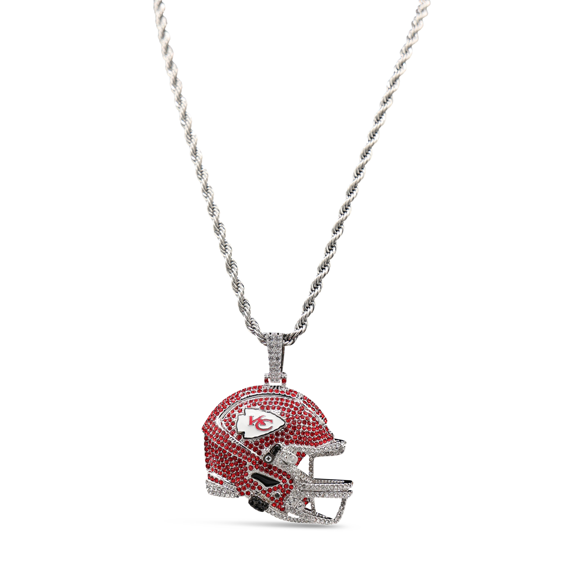 GLD Kansas City Chiefs 14K White Gold Helmet Logo Pendant & 20" Rope Chain