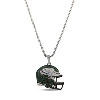 "GLD Philadelphia Eagles 14K White Gold Helmet Logo Pendant & 20"" Rope Chain"