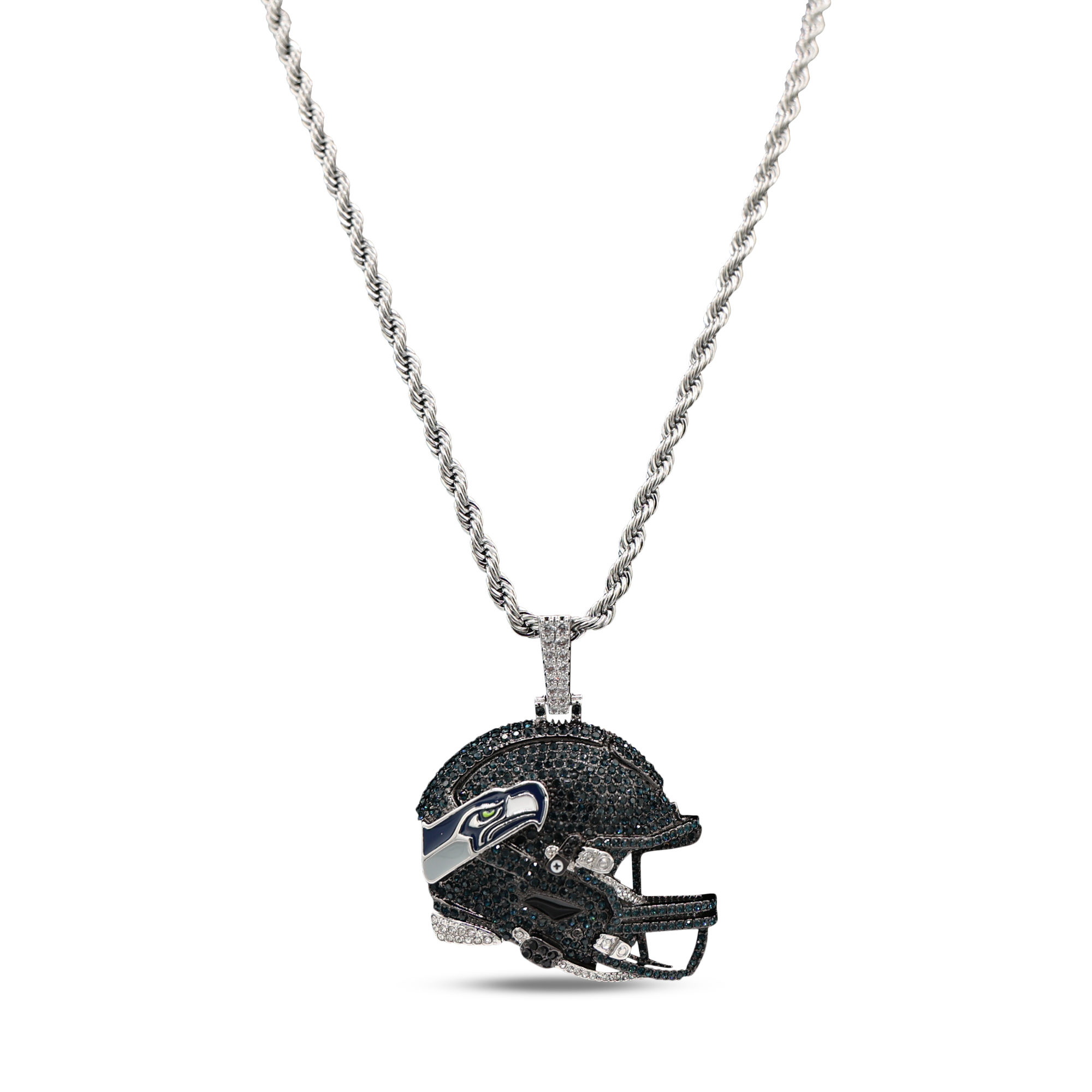GLD Seattle Seahawks 14K White Gold Helmet Logo Pendant & 20" Rope Chain