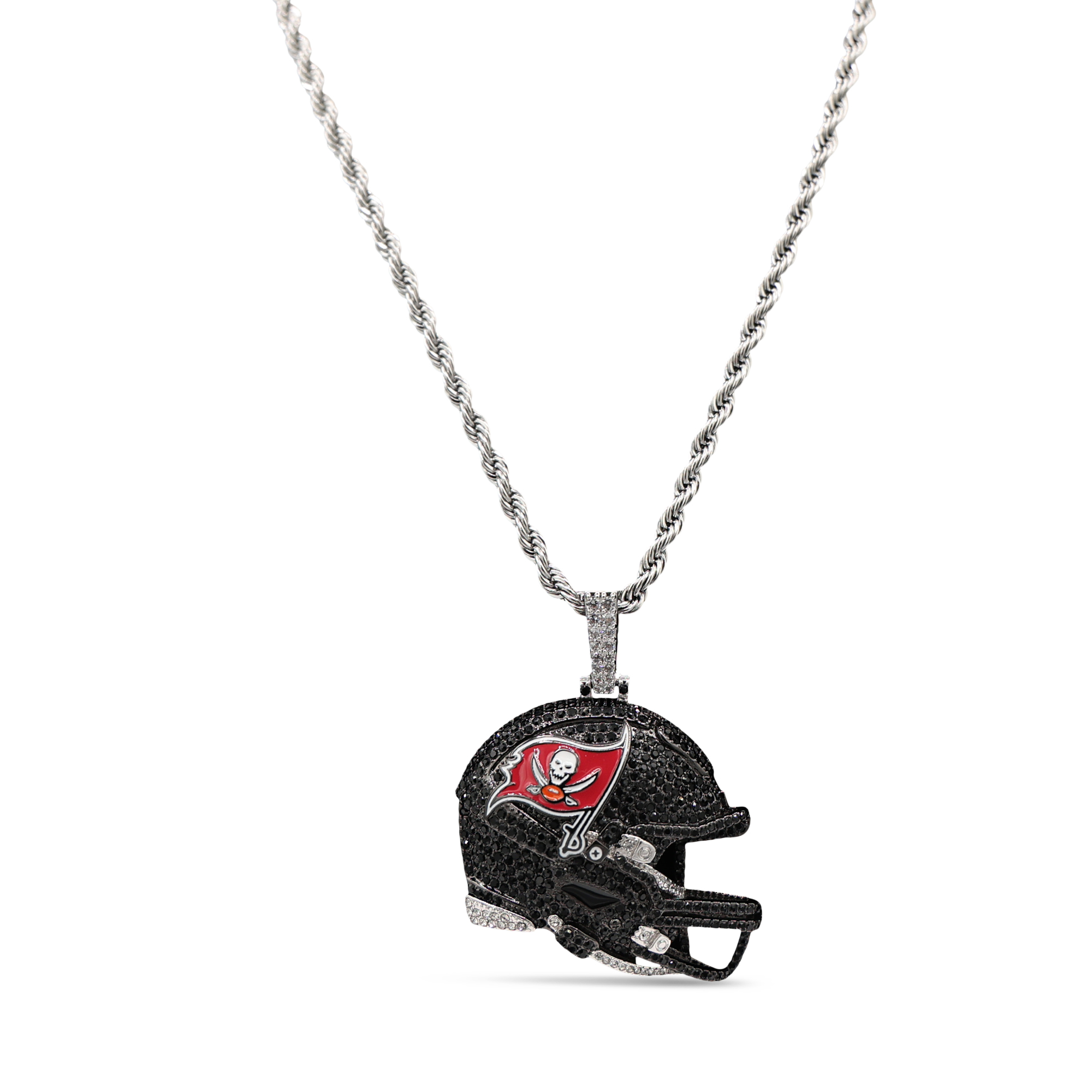 GLD Tampa Bay Buccaneers 14K White Gold Helmet Logo Pendant & 20" Rope Chain