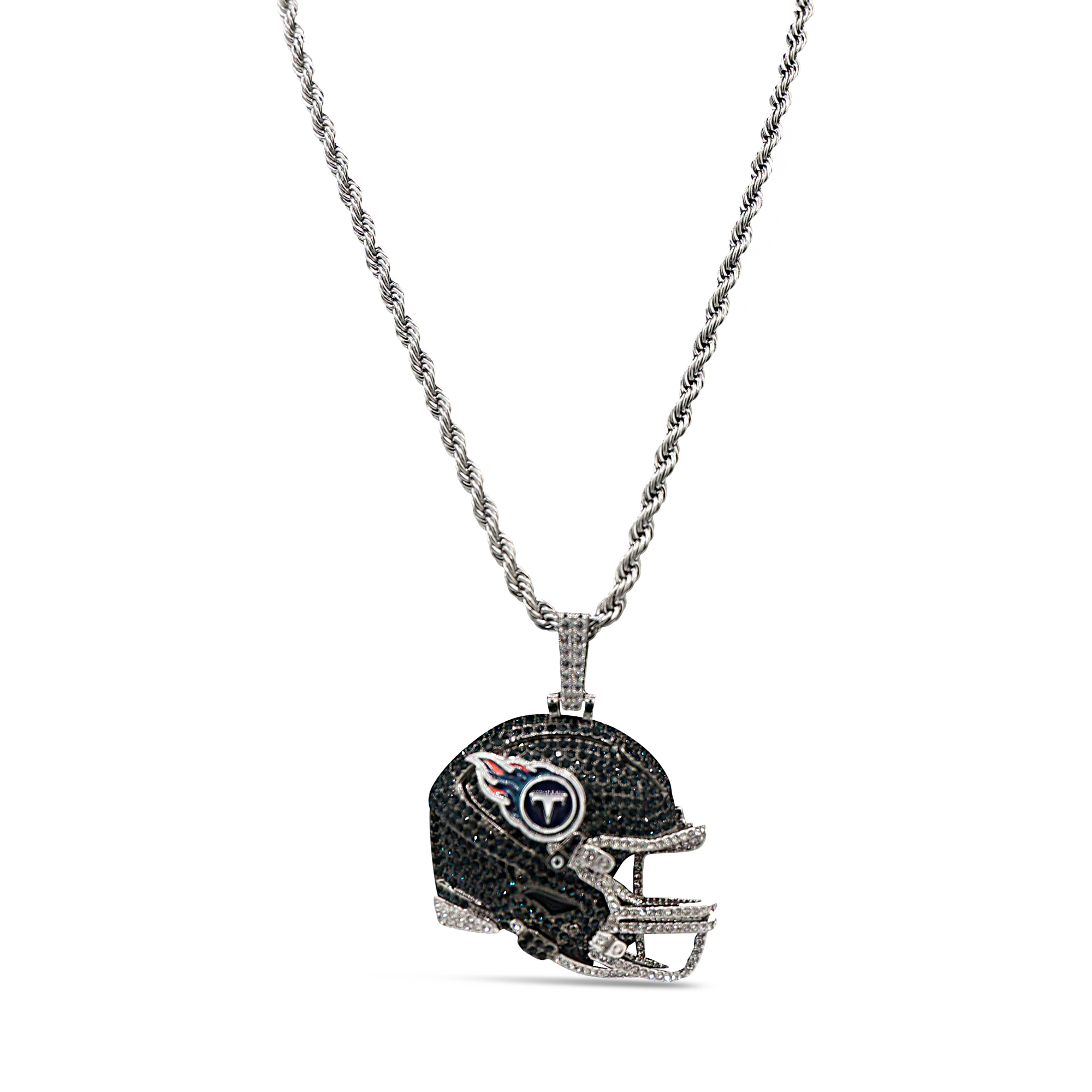 GLD Tennessee Titans 14K White Gold Helmet Logo Pendant & 20" Rope Chain