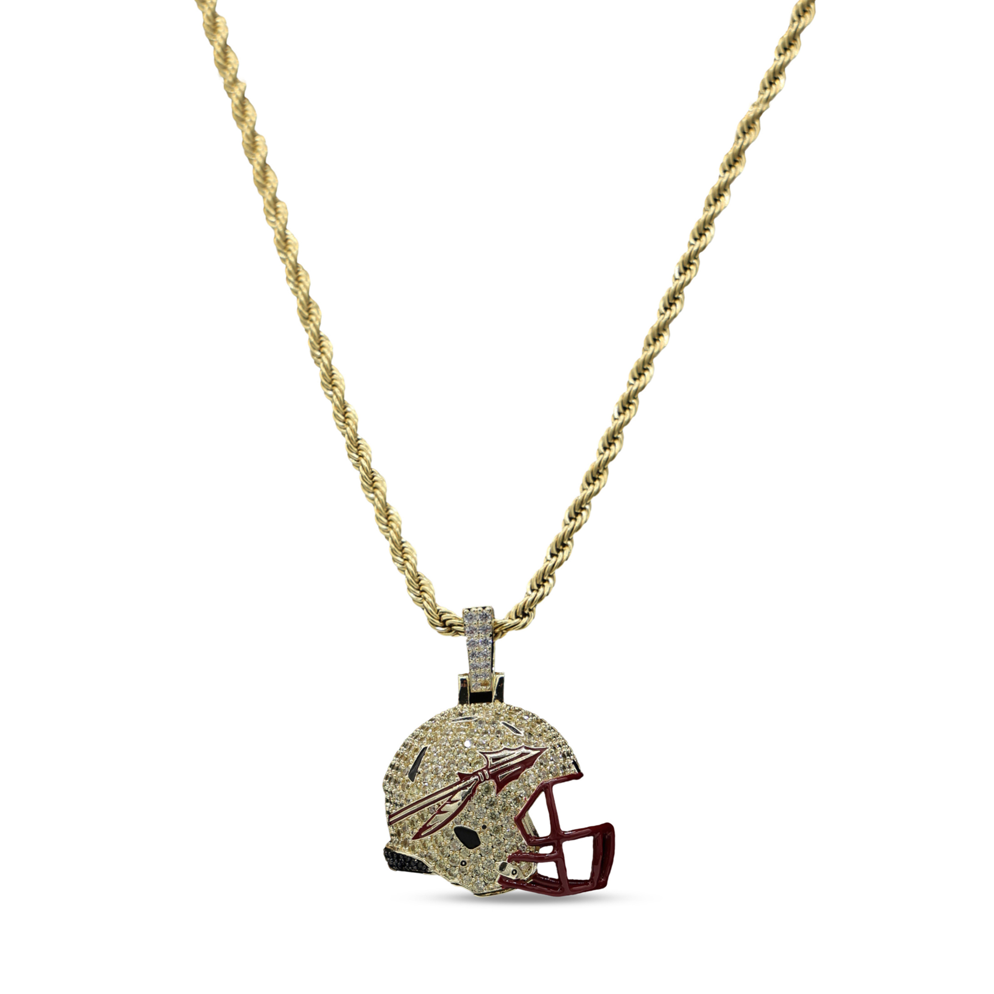 GLD Florida State Seminoles 18K Yellow Gold Helmet Logo Pendant & 20" Rope Chain