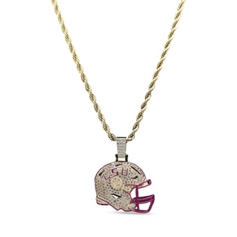GLD LSU Tigers 18K Yellow Gold Helmet Logo Pendant & 20" Rope Chain