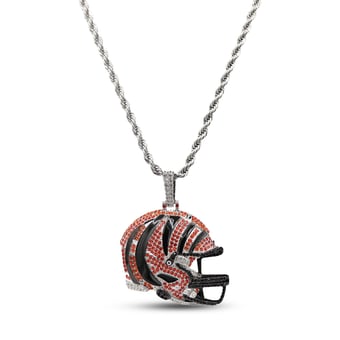 GLD Cincinnati Bengals 14K White Gold Helmet Logo Pendant & 20" Rope Chain