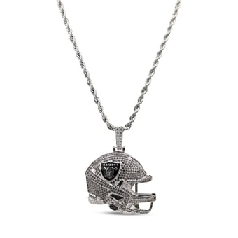 "GLD Las Vegas Raiders 14K White Gold Helmet Logo Pendant & 20"" Rope Chain"