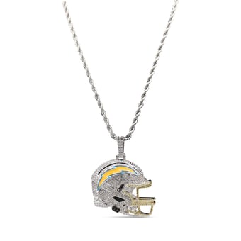 GLD Los Angeles Chargers 14K White Gold Helmet Logo Pendant & 20" Rope Chain