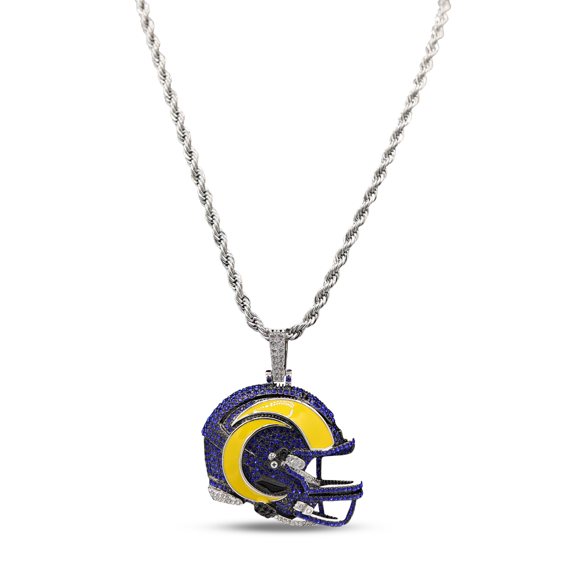 GLD Los Angeles Rams 14K White Gold Helmet Logo Pendant & 20" Rope Chain