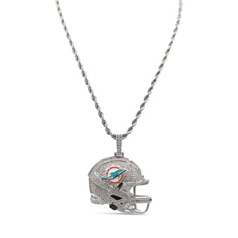 GLD Miami Dolphins 14K White Gold Helmet Logo Pendant & 20" Rope Chain